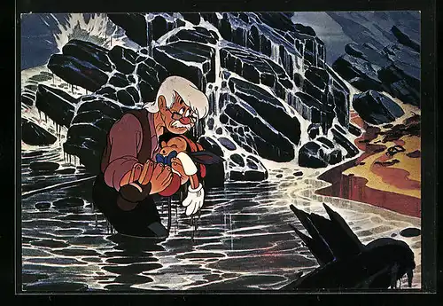 AK Gepetto trägt Pinocchio im Wasser