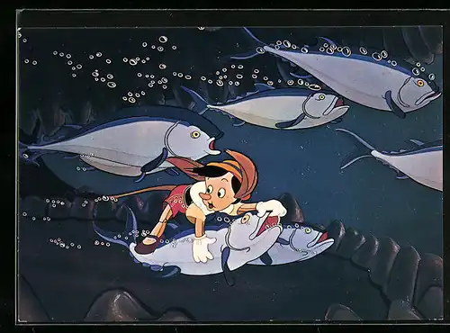 AK Pinocchio unter Wasser mit Fischen
