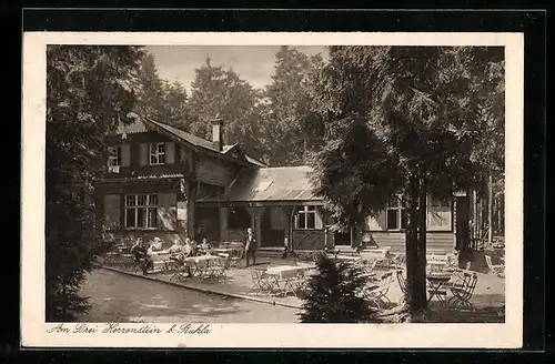 AK Ruhla, Gartenlokal des Gasthof Drei Herrenstein