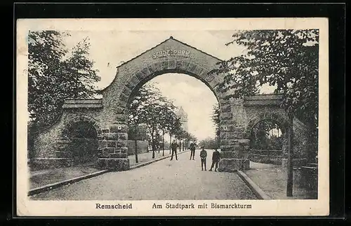 AK Remscheid, Am Stadtpark mit Bismarckturm