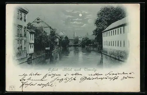 Mondschein-AK Erfurt, Blick nach Venedig im Vollmondlicht