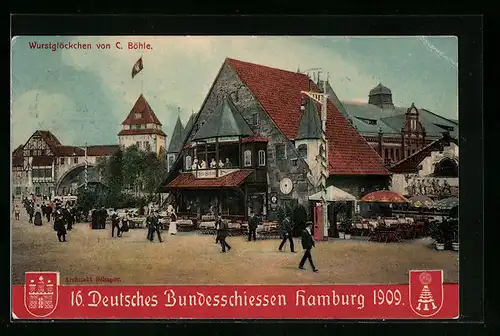 AK Hamburg, 16. Deutsches Bundesschiessen 1909, Wurstglöckchen von C. Böhle