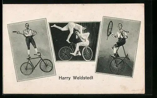 AK Radsport-Akrobat Harry Weldstedt mit Fahrrad in Aktion