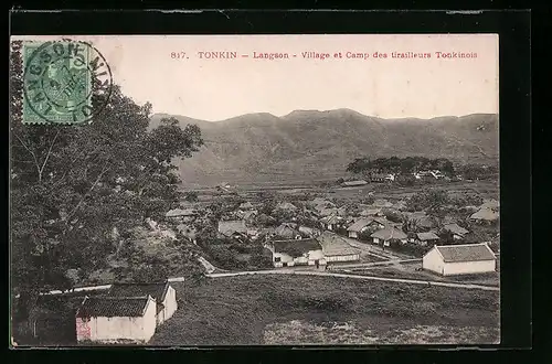 AK Tonkin-Langson, Village et Camp des tirailleurs Tonkinois