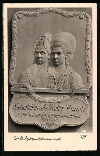AK St. Gilgen /Salzkammergut, Geburtshaus der Mutter Mozarts, Portrait, Relief