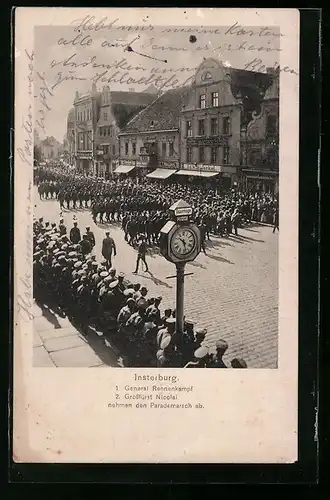 AK Insterburg, Russische Parade 5. Sept. 1914, abgenommen von General Rennenkampf und Grossfürst Nicolai