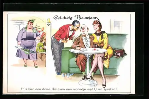 Künstler-AK Auf ein Wort, frauenfeindlicher Humor