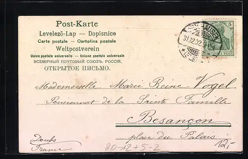 AK Dame mit Fackel zum Jahreswechsel, Jahreszahl 1903