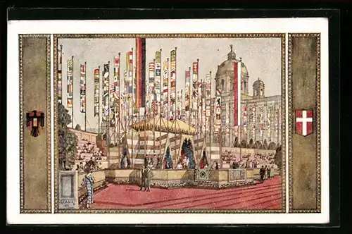 Künstler-AK Wien, 10. Deutsches Sängebundesfest 1928, Festzelt am Burgring