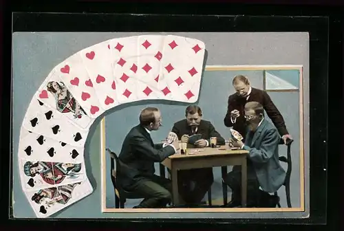 AK Männer beim Skatspiel mit Kiebitz