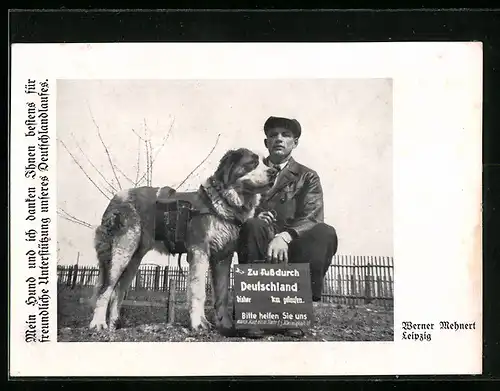 AK Zu Fuss durch Deutschland, Wanderer mit seinem Bernhardiner