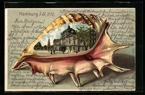 Passepartout-Lithographie Hamburg-St.Georg, Deutsches Schauspielhaus, Muschel