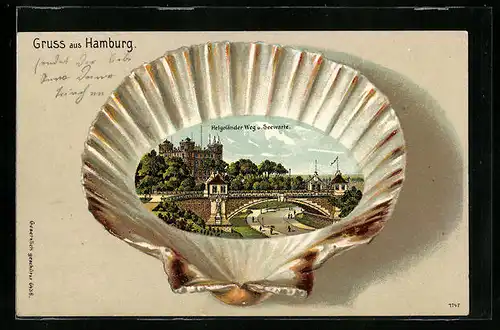 Passepartout-Lithographie Hamburg-St.Pauli, Helgoländer Weg und Seewarte