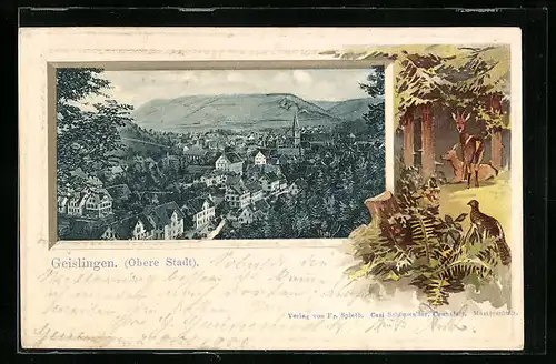 Passepartout-Lithographie Geislingen, Gesamtansicht der Oberstadt