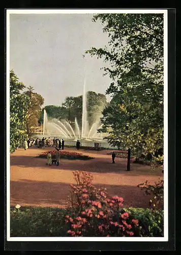 AK Hamburg, Gartenbau-Ausstellung 1953, Rosenhof mit Wasserspiel