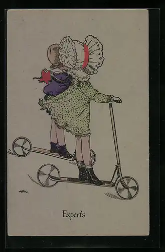 Künstler-AK Experts, Kinder auf ihren Rollern