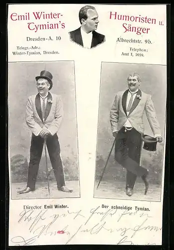AK Dresden, Emil Winter-Tymian`s Humoristen- und Sänger, Albrechtstrasse 9b