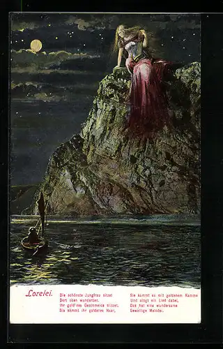 AK Der Loreley-Felsen bei Nacht
