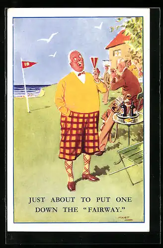 Künstler-AK Doppeldeutiger Golfer-Humor