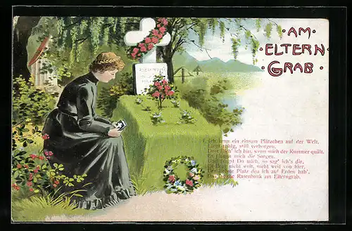 AK Frau trauert am Elterngrab