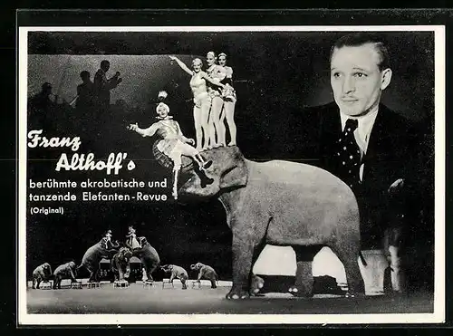 AK Franz Althoff`s Elefanten, Akrobatische und tanzende Elefanten-Revue, Zirkus