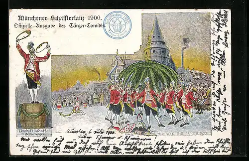 Künstler-AK München, Münchner Schäfflertanz 1900, Leonh. Bischoff 1. Reitschwinger
