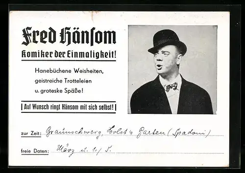 AK Portrait von Fred Hänsom, Komiker