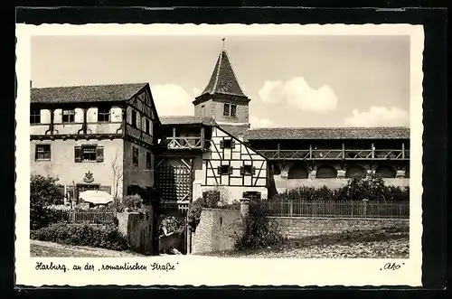 AK Harburg, Ortspartie mit Stadtmauer, an der romantischen Strasse