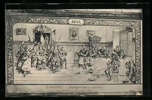 AK Schorndorf, Wandgemälde a. Rathaus, Die Weiber von Schorndorf