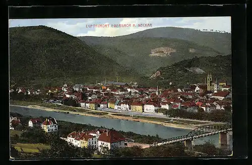 AK Eberbach a. Neckar, Ortsansicht am Flusslauf