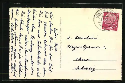 AK Freising, Isarbrücke m. Dom, Mariensäule u. Rathaus