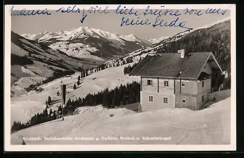 AK Saalbach, Skifahrerheim Hochmais im Winter