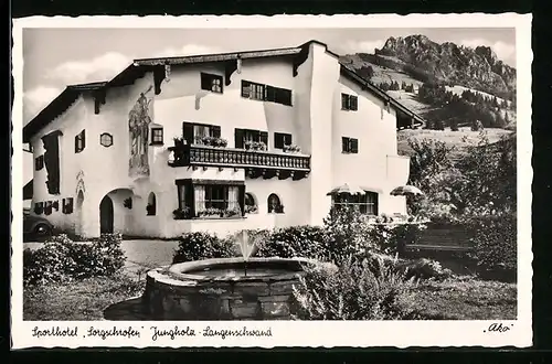 AK Jungholz-Langenschwand, Sporthotel Sorgschrofen G. Doser mit Springbrunnen