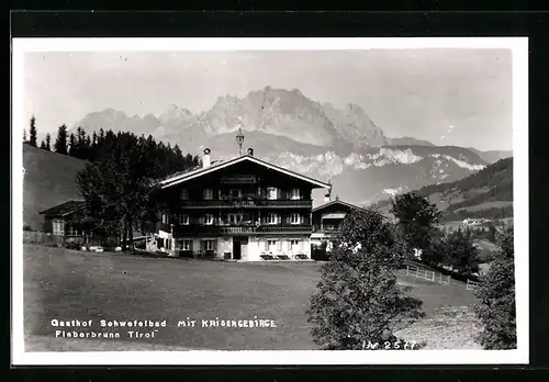 AK Fieberbrunn, Gasthof Schwefelbad mit Kaisergebirge