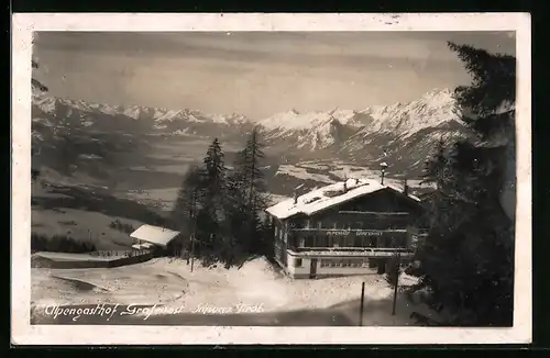 AK Schwaz, Gasthof Grafenast im Winter, mit Bergpanorama