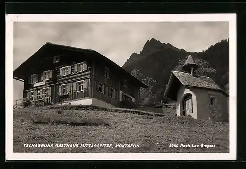 AK Tschagguns, Gasthaus Mittagsspitze mit Kapelle