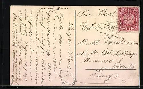 AK Wald, Meierei R. v. Guttmann mit Ort aus der Vogelschau