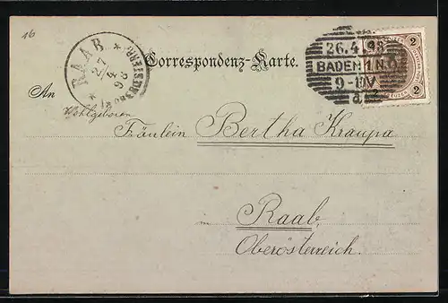 Mondschein-AK Baden bei Wien, Ruine Rauenstein