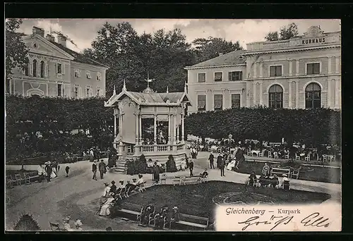 AK Gleichenberg, Kurpark mit Kurgästen und Pavillon