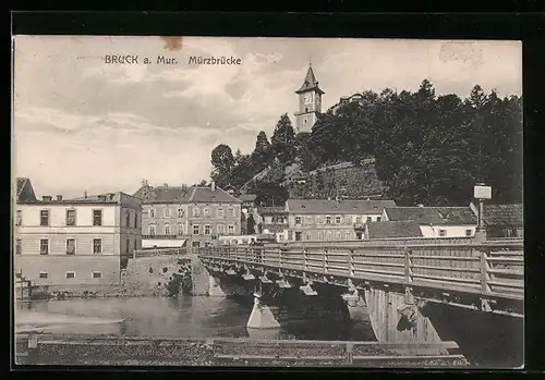 AK Bruck a. Mur, Mürzbrücke mit Blick auf die Kirche