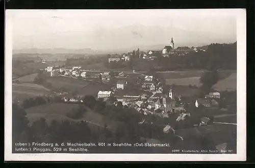 AK Friedberg a. d. Wechselbahn, Gesamtansicht mit Pinggau aus der Vogelschau