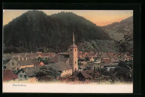 AK Kapfenberg, Teilansicht mit Kirche im Abendrot