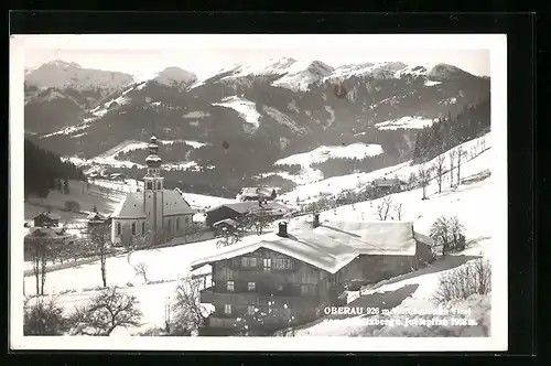 AK Wildschönau, Oberau mit Kirche und Bergen im Winter