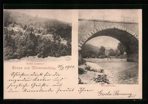 AK Mürzzuschlag, Hotel Lambach, Mürzbrücke