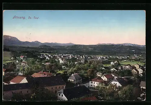 AK Attnang, Ortsansicht mit Blick auf Bergpanorama