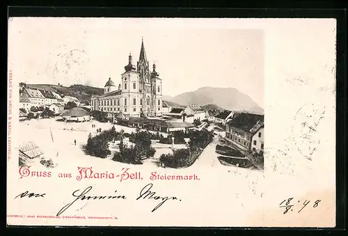 AK Maria-Zell /Steiermark, Ortspartie mit Kirche