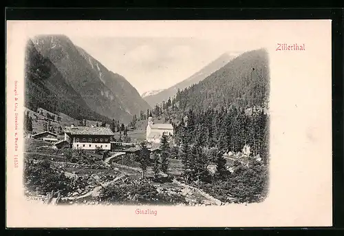 AK Ginzling, Blick zum Ort im Zillertal