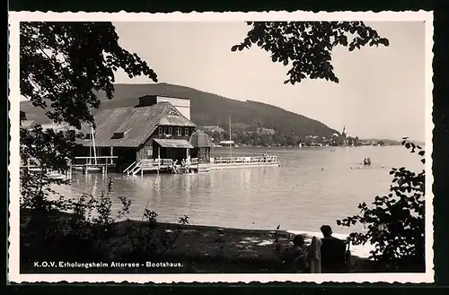 AK Attersee, K. O. V.-Erholungsheim Attersee und Bootshaus