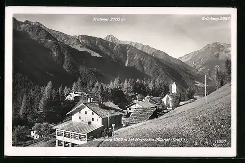 AK Brandberg bei Mayrhofen, Ortsansicht mit Tristener u. Grünberg