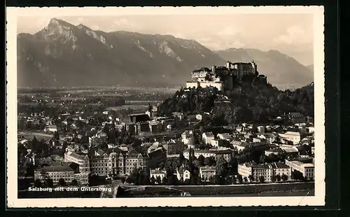 AK Salzburg, Ortsansicht mit dem Untersberg